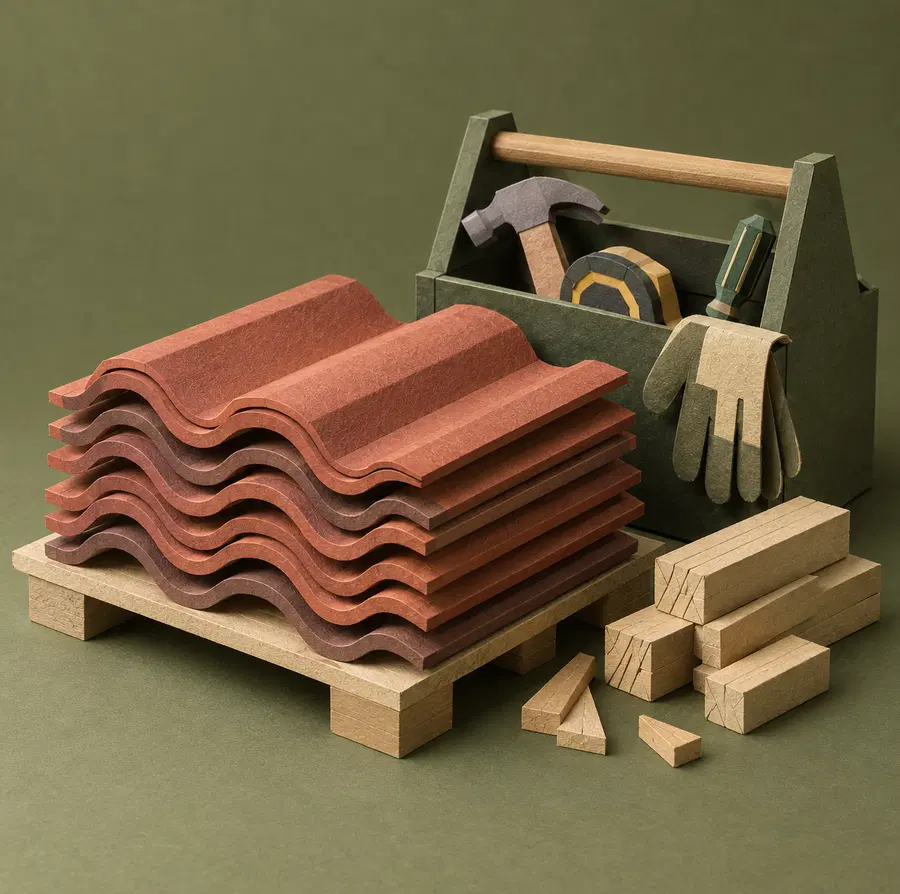 Illustration of roofing businesses equipment and workspace