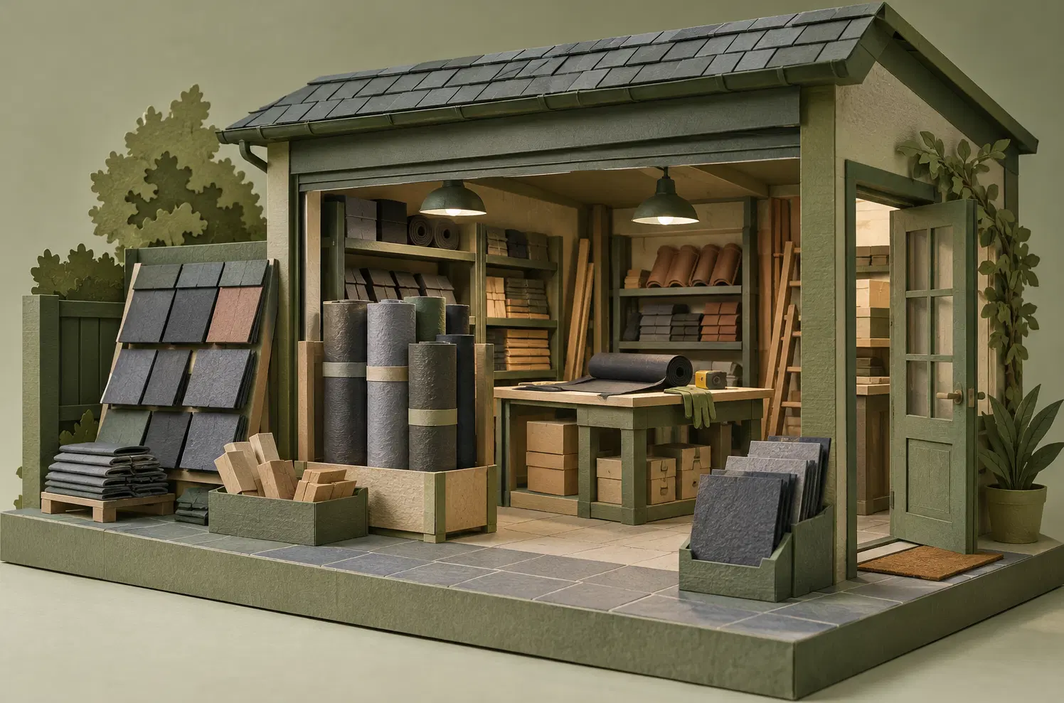 Illustration of roofing businesses and their working space
